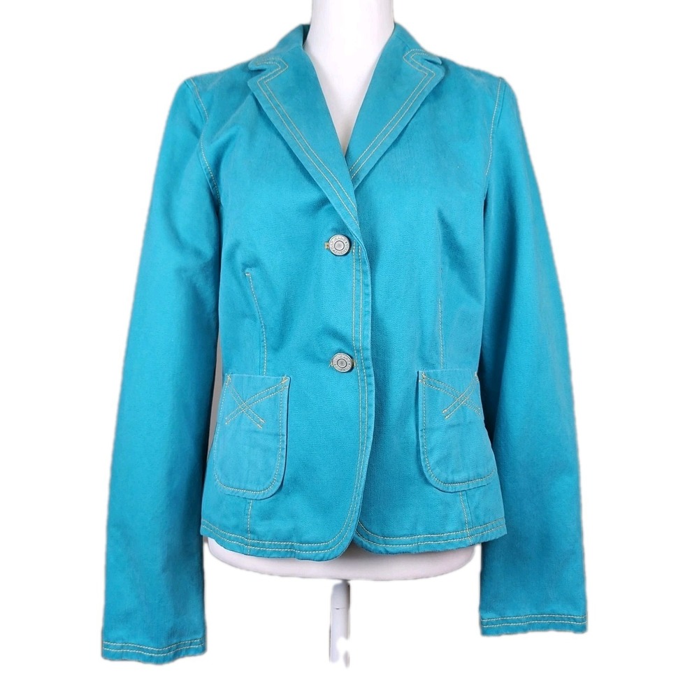 GAP Blazer Womens 10 Teal Turquoise Brushed Cotton Academia Jacket Y2K VTG NEW
